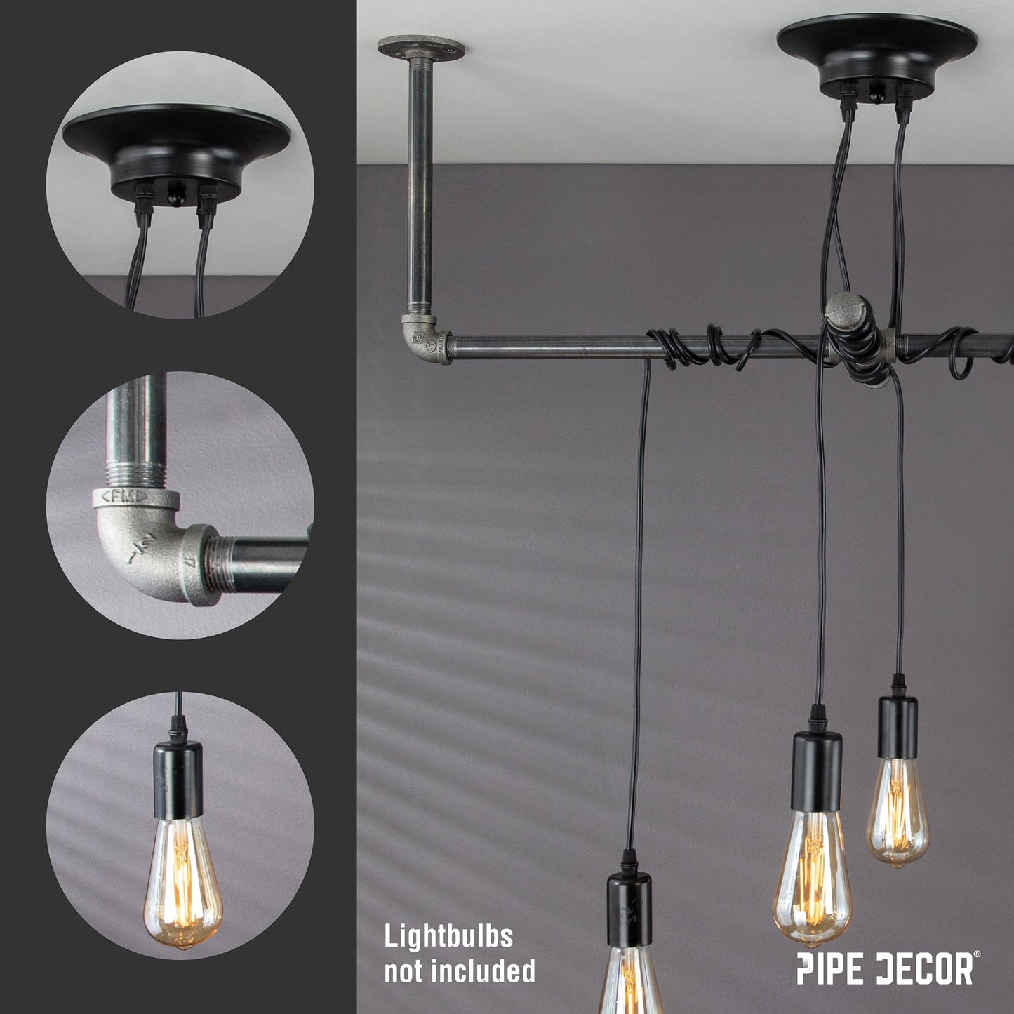Black Spider Pendant Light Kit with Pipe Cross Hanging Accessory and 4 Adjustable Arms PIPE DECOR