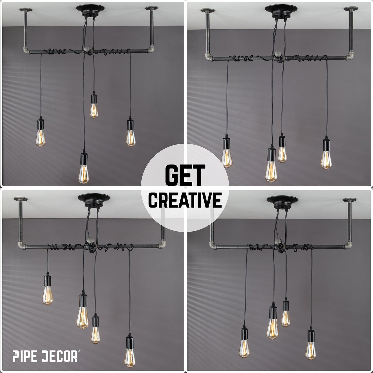 Black Spider Pendant Light Kit with Pipe Cross Hanging Accessory and 4 Adjustable Arms PIPE DECOR