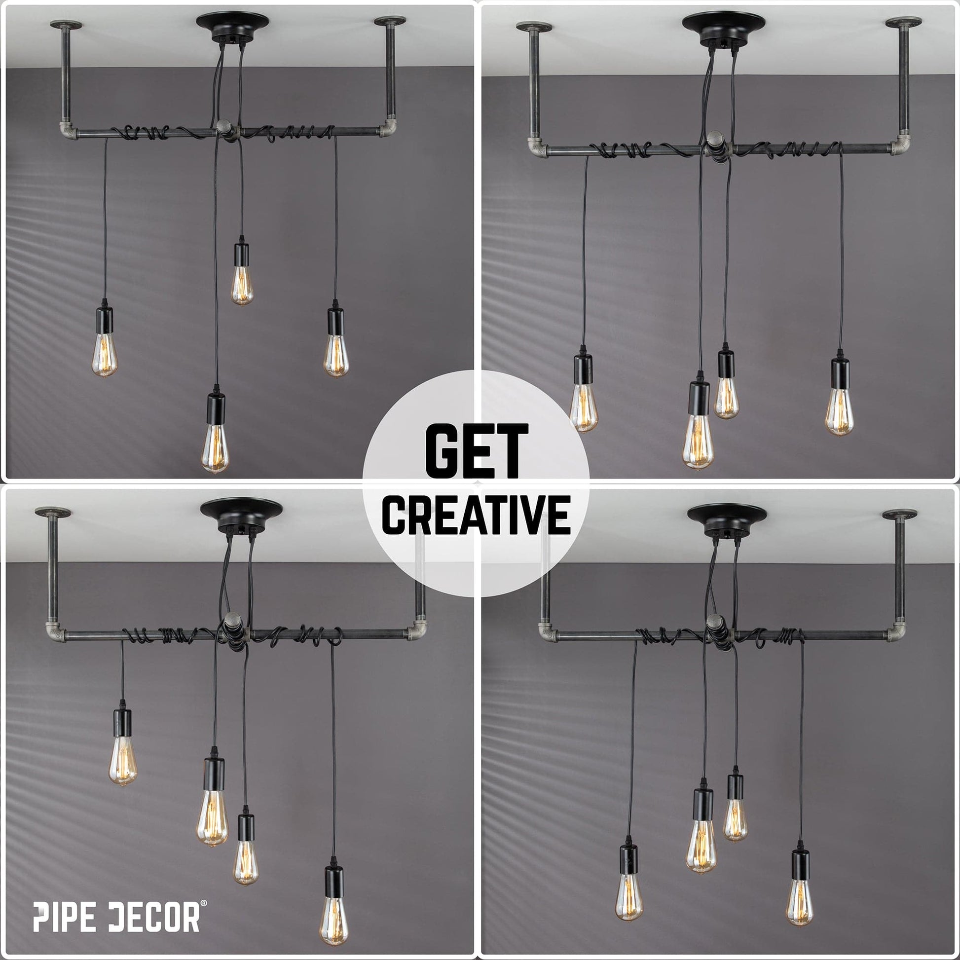 Black Spider Pendant Light Kit with Pipe Cross Hanging Accessory and 4 Adjustable Arms PIPE DECOR