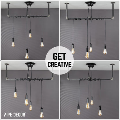 Black Spider Pendant Light Kit with Pipe Cross Hanging Accessory and 4 Adjustable Arms PIPE DECOR