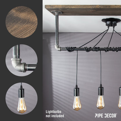 Black Spider Pendant Light Kit with Wood and Pipe Bar Hanging Accessory and 4 Adjustable Arms PIPE DECOR
