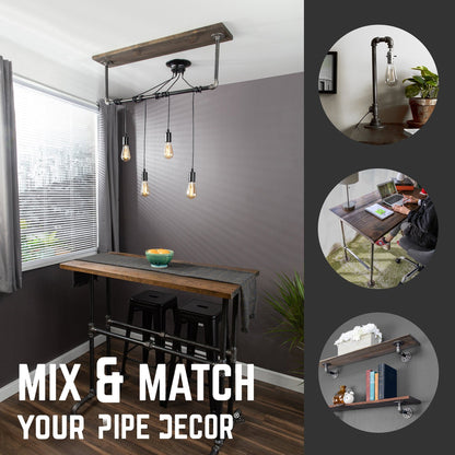 Black Spider Pendant Light Kit with Wood and Pipe Bar Hanging Accessory and 4 Adjustable Arms PIPE DECOR