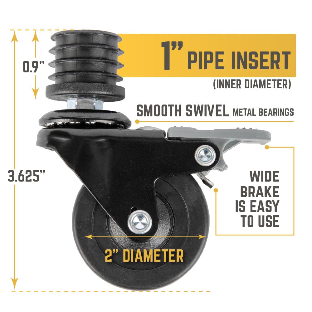 Swivel Caster Wheels for 1" Pipe (4-Pack) PIPE DECOR