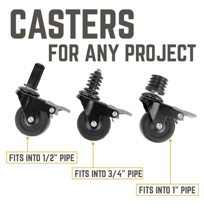 Swivel Caster Wheels for 1" Pipe (4-Pack) PIPE DECOR