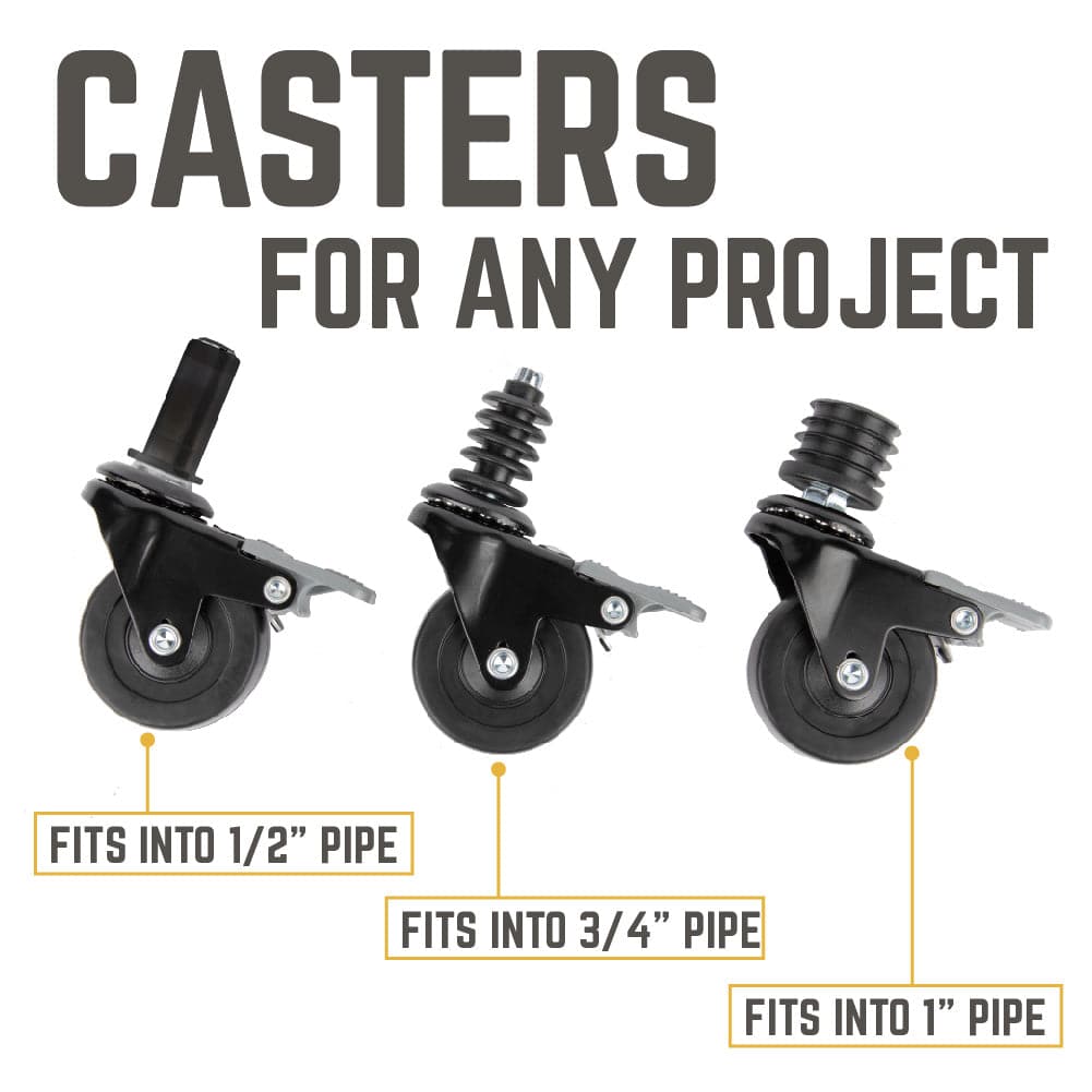 Swivel Caster Wheels for ¾" Pipe (4-Pack) PIPE DECOR