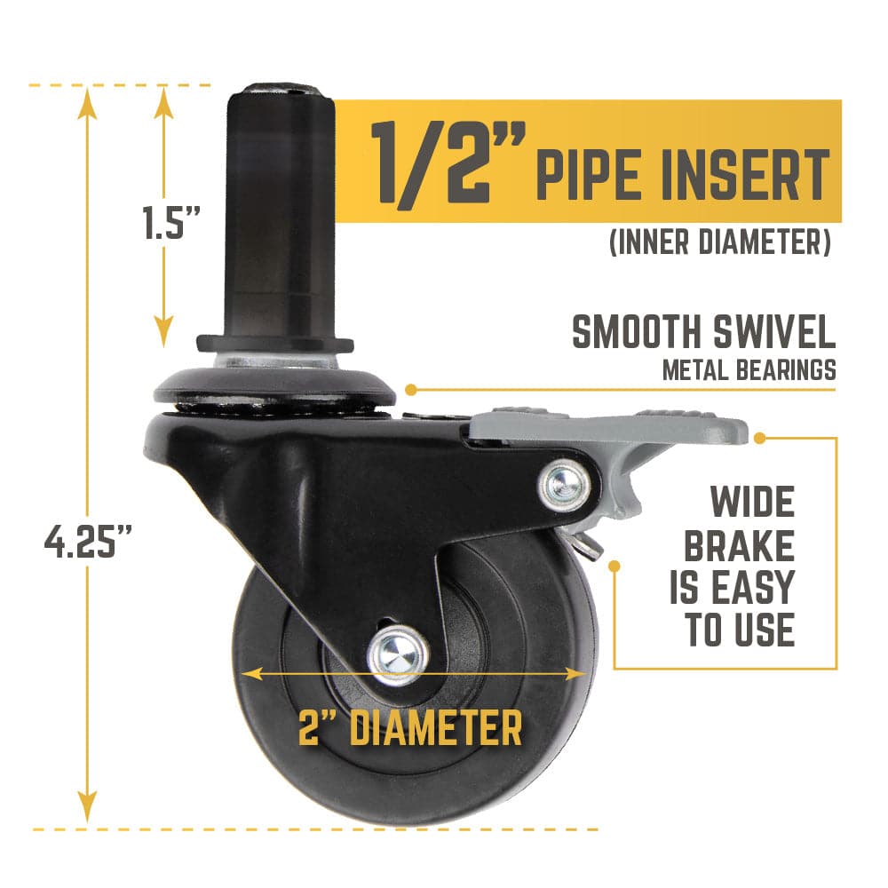 Swivel Caster Wheels for ½" Pipe (4-Pack) PIPE DECOR