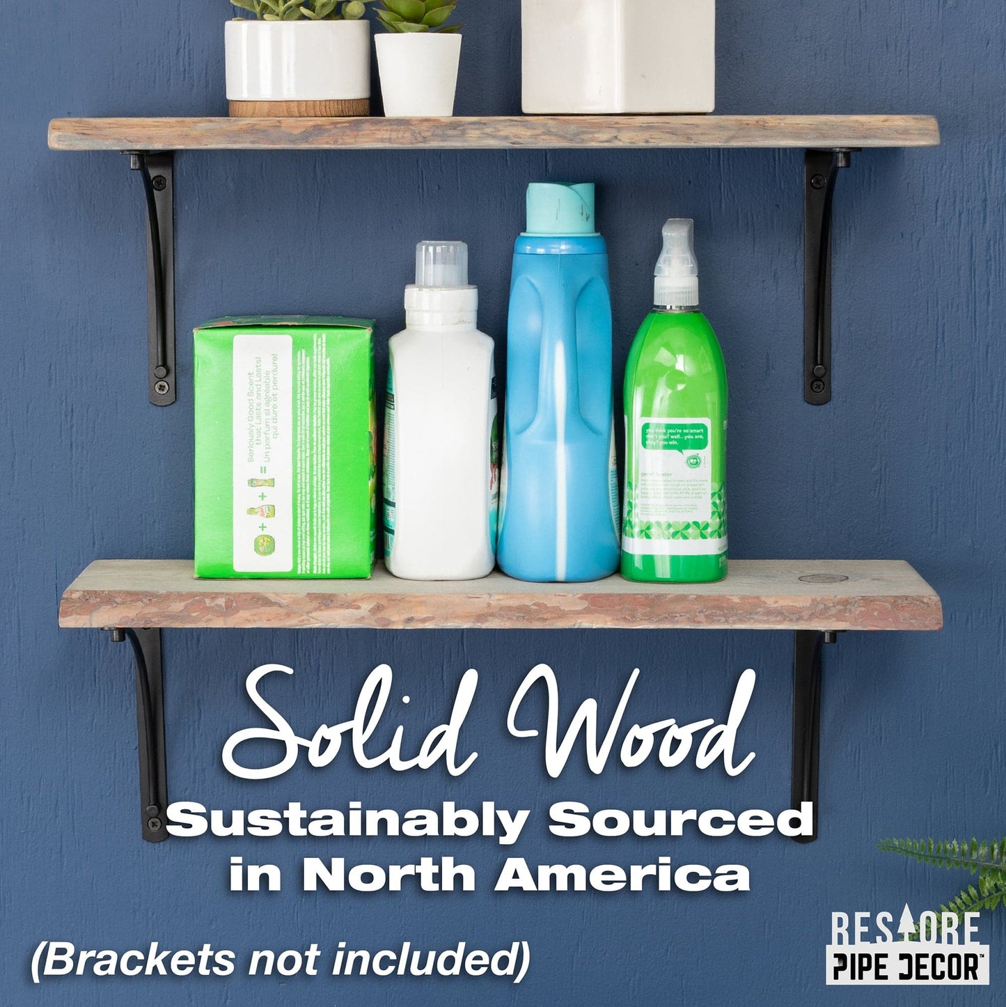 RESTORE Riverstone Grey 24 in. Live Edge Wood Shelf (Wood Only) PIPE DECOR
