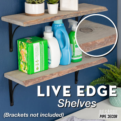 RESTORE Riverstone Grey 24 in. Live Edge Wood Shelf (Wood Only) PIPE DECOR