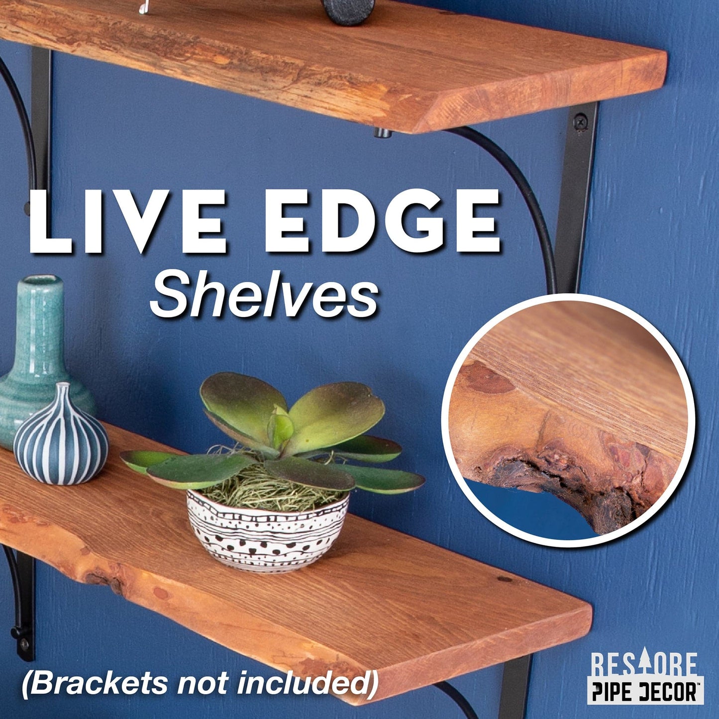 RESTORE Sunset Cedar 24 in. Live Edge Wood Shelf (Wood Only) PIPE DECOR
