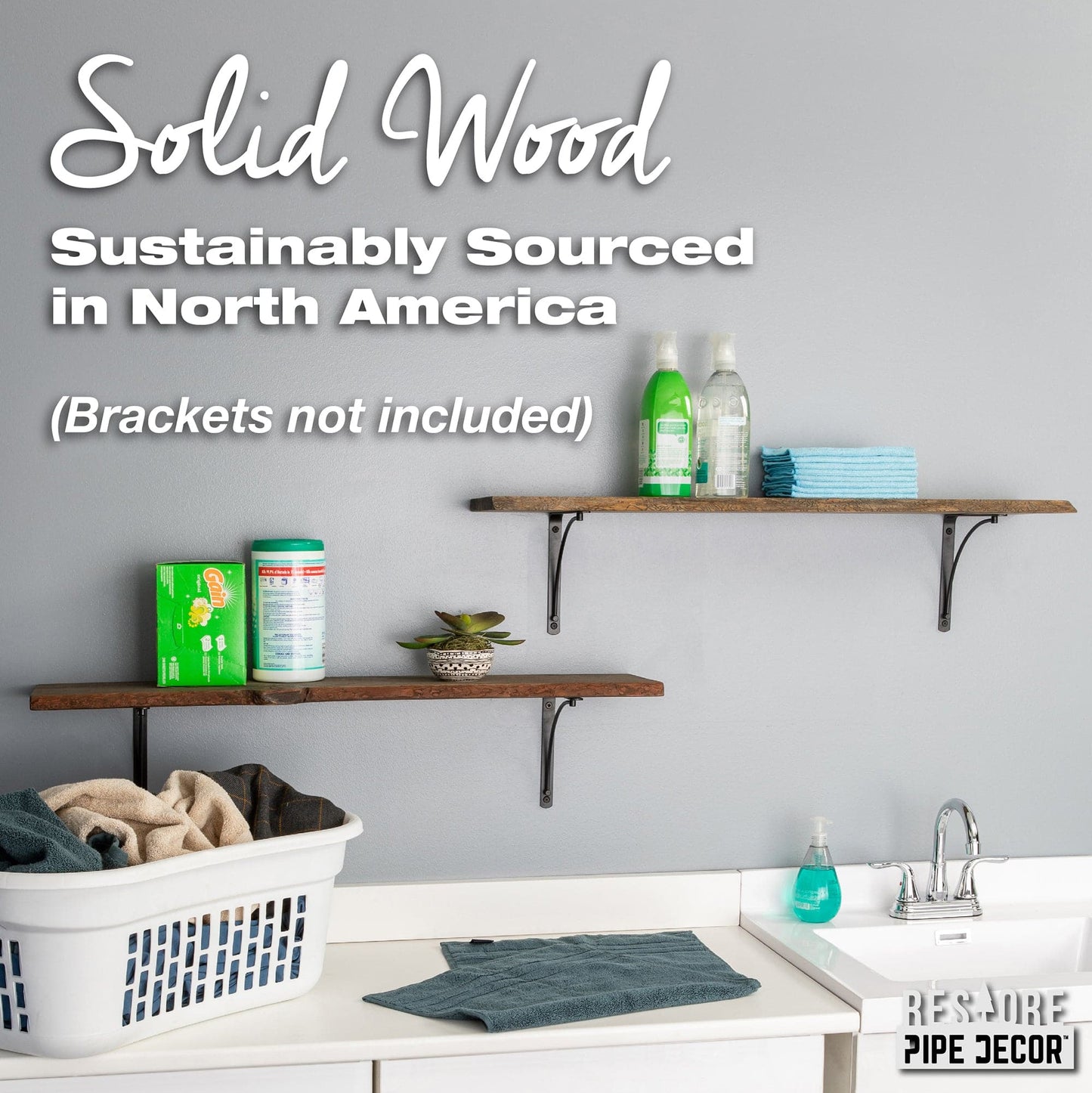 RESTORE Boulder Black 36 in. Live Edge Wood Shelf (Wood Only) PIPE DECOR