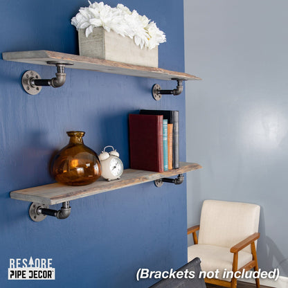 RESTORE Riverstone Grey 36 in. Live Edge Wood Shelf (Wood Only) PIPE DECOR