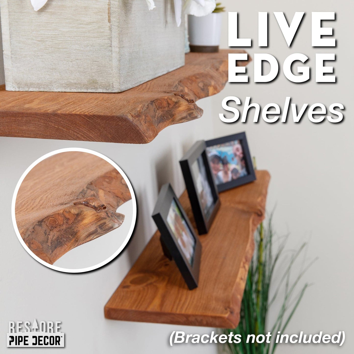 RESTORE Sunset Cedar 36 in. Live Edge Wood Shelf (Wood Only) PIPE DECOR