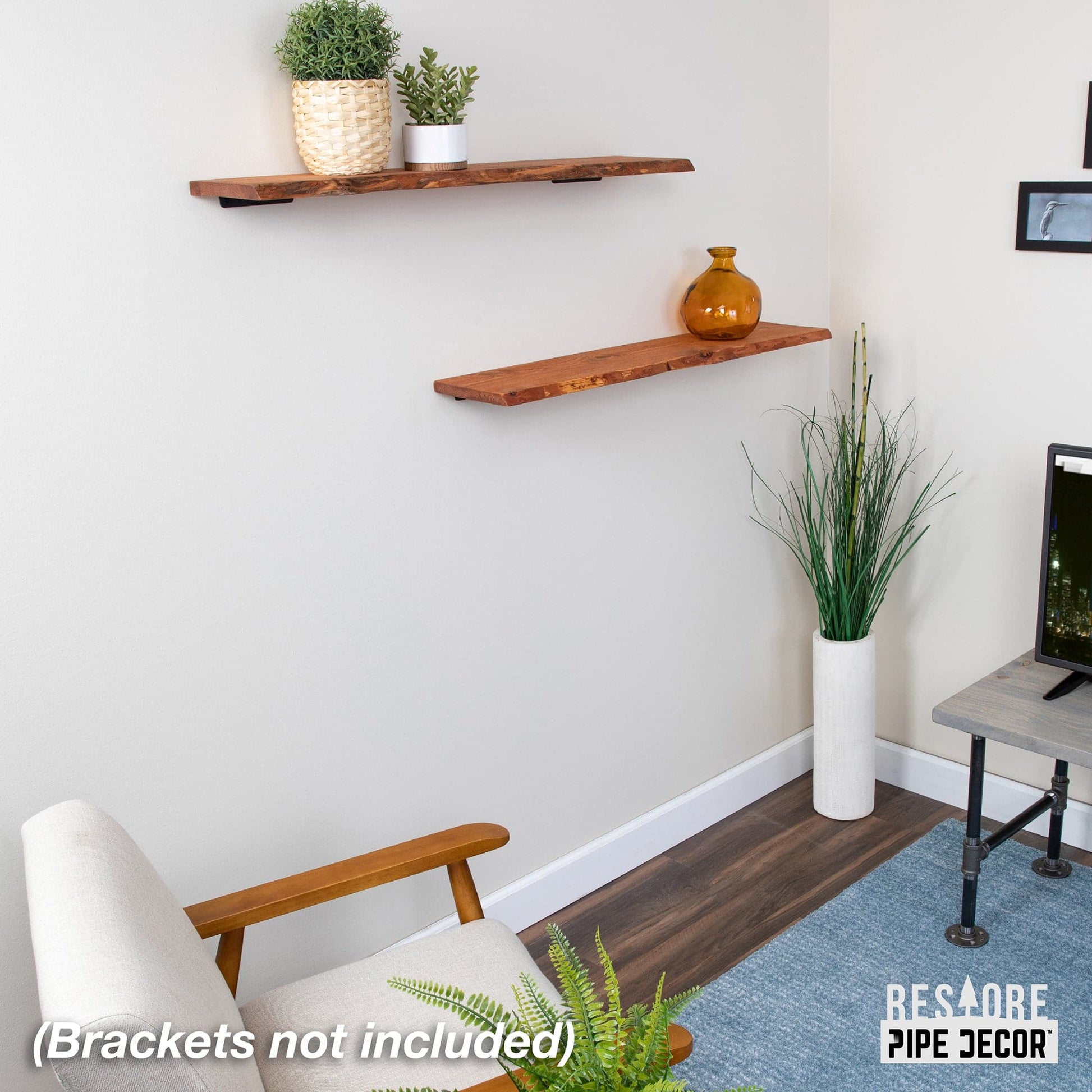RESTORE Sunset Cedar 36 in. Live Edge Wood Shelf (Wood Only) PIPE DECOR