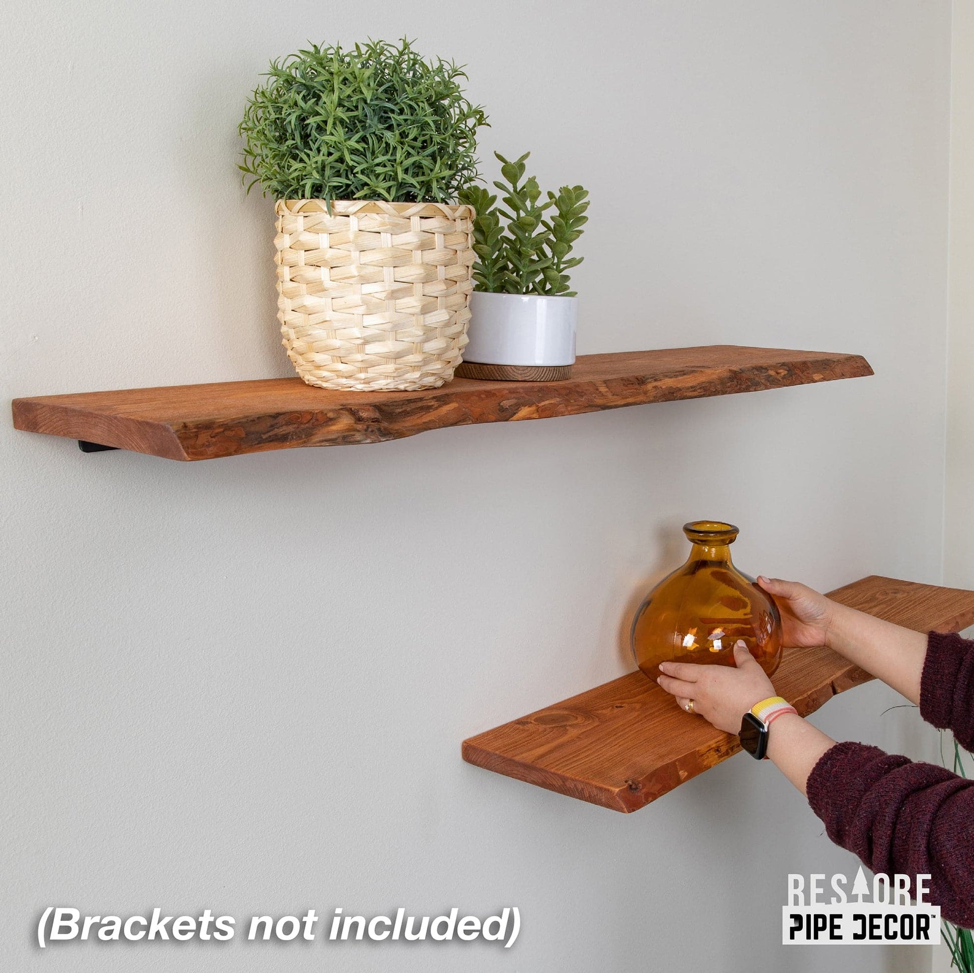 RESTORE Sunset Cedar 36 in. Live Edge Wood Shelf (Wood Only) PIPE DECOR
