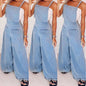 Women’s Crew Neck Sleeveless Wide-Leg Denim Jumpsuit FitiqueFit