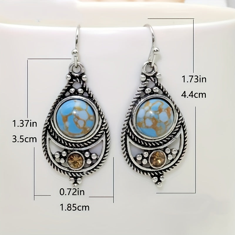 [Vintage Boho Earrings] Green Aventurine Vintage Boho Dangling Earrings | Alloy, English Style, Stainless Steel Ear Needle, for Daily Wear, Office, Street, Party, Vacation, Gift NovaCart