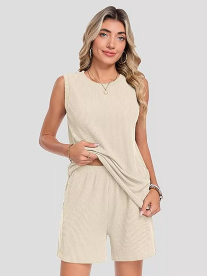Casual Ribbed Knit Sleeveless Top and Shorts Set New Era Fashion LLc