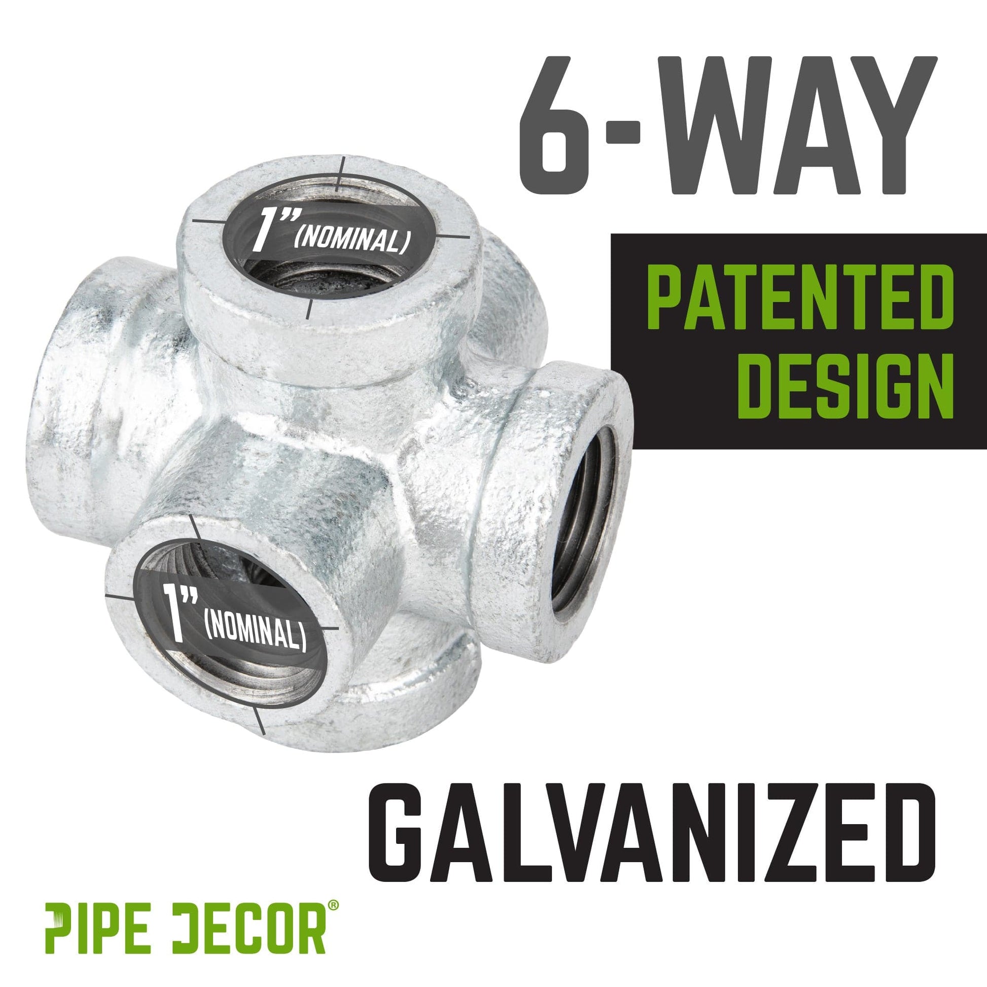 1 in. Galvanized 6-Way Fitting PIPE DECOR