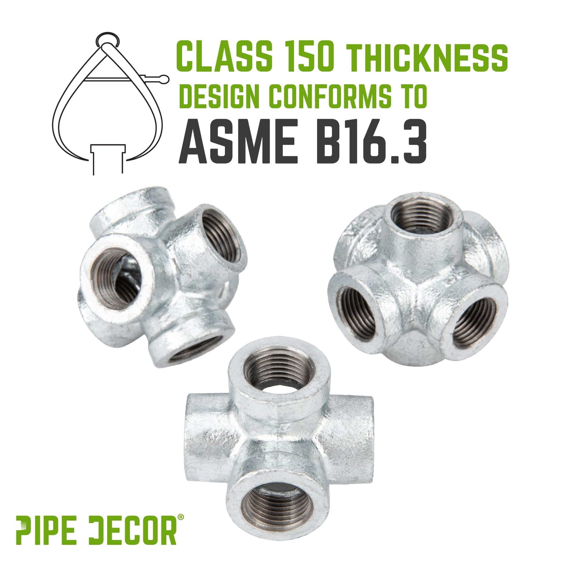 1 in. Galvanized 6-Way Fitting PIPE DECOR