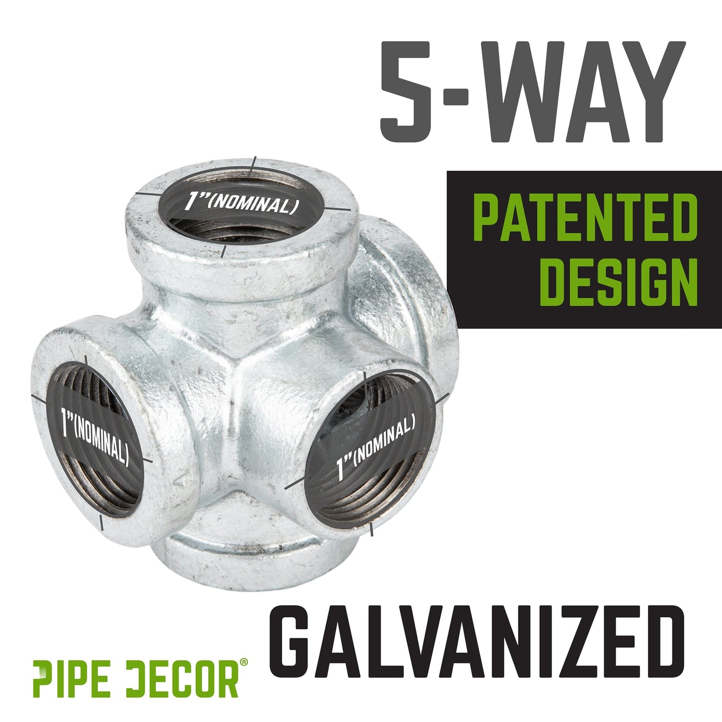 1 in. Galvanized 5-Way Fitting PIPE DECOR