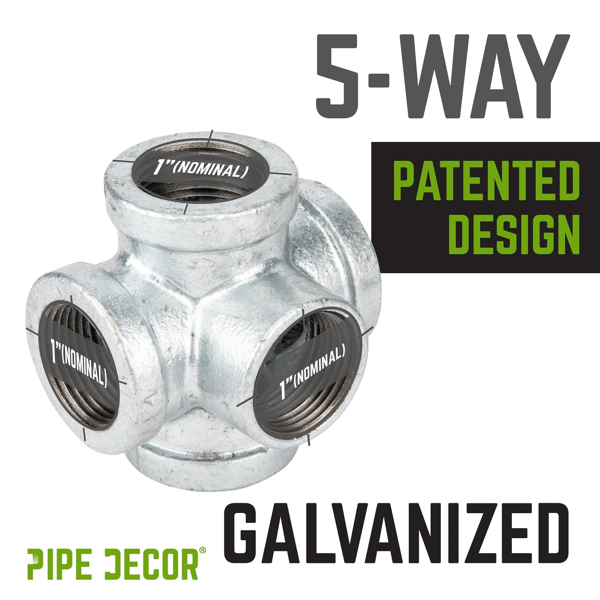 1 in. Galvanized 5-Way Fitting PIPE DECOR