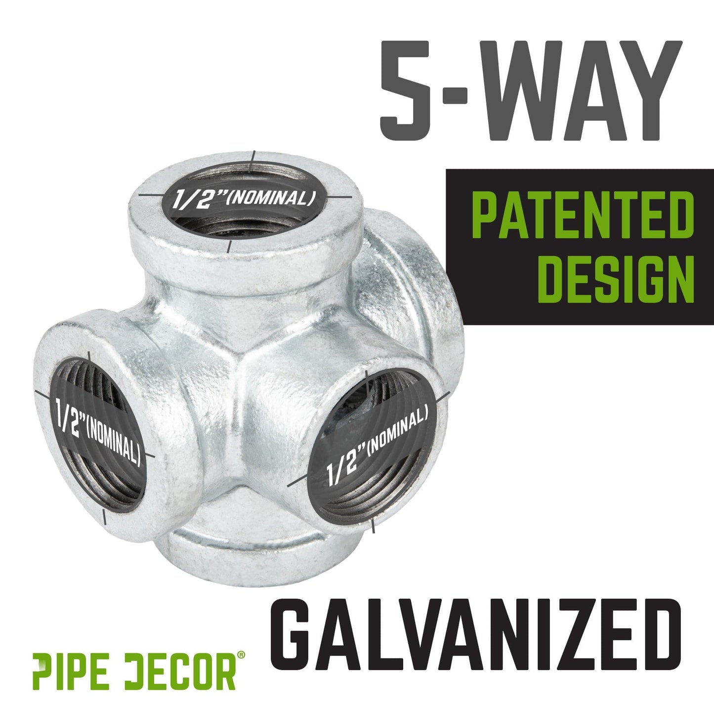 1/2 in. Galvanized 5-Way Fitting PIPE DECOR