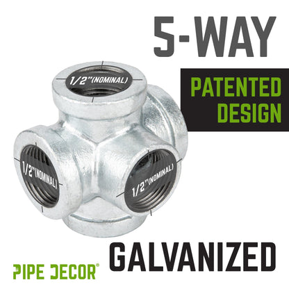 1/2 in. Galvanized 5-Way Fitting PIPE DECOR