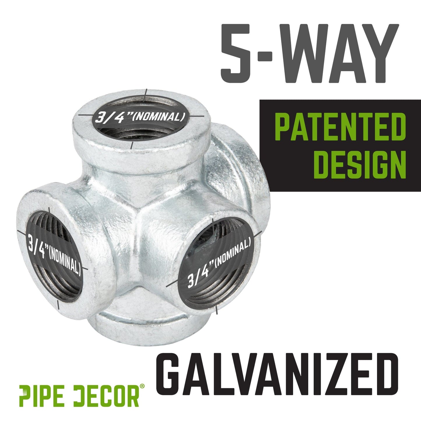 3/4 in. Galvanized 5-Way Fitting PIPE DECOR