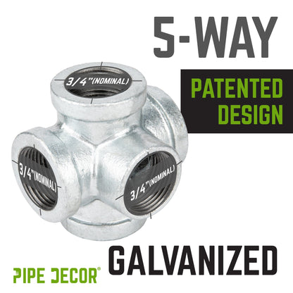3/4 in. Galvanized 5-Way Fitting PIPE DECOR