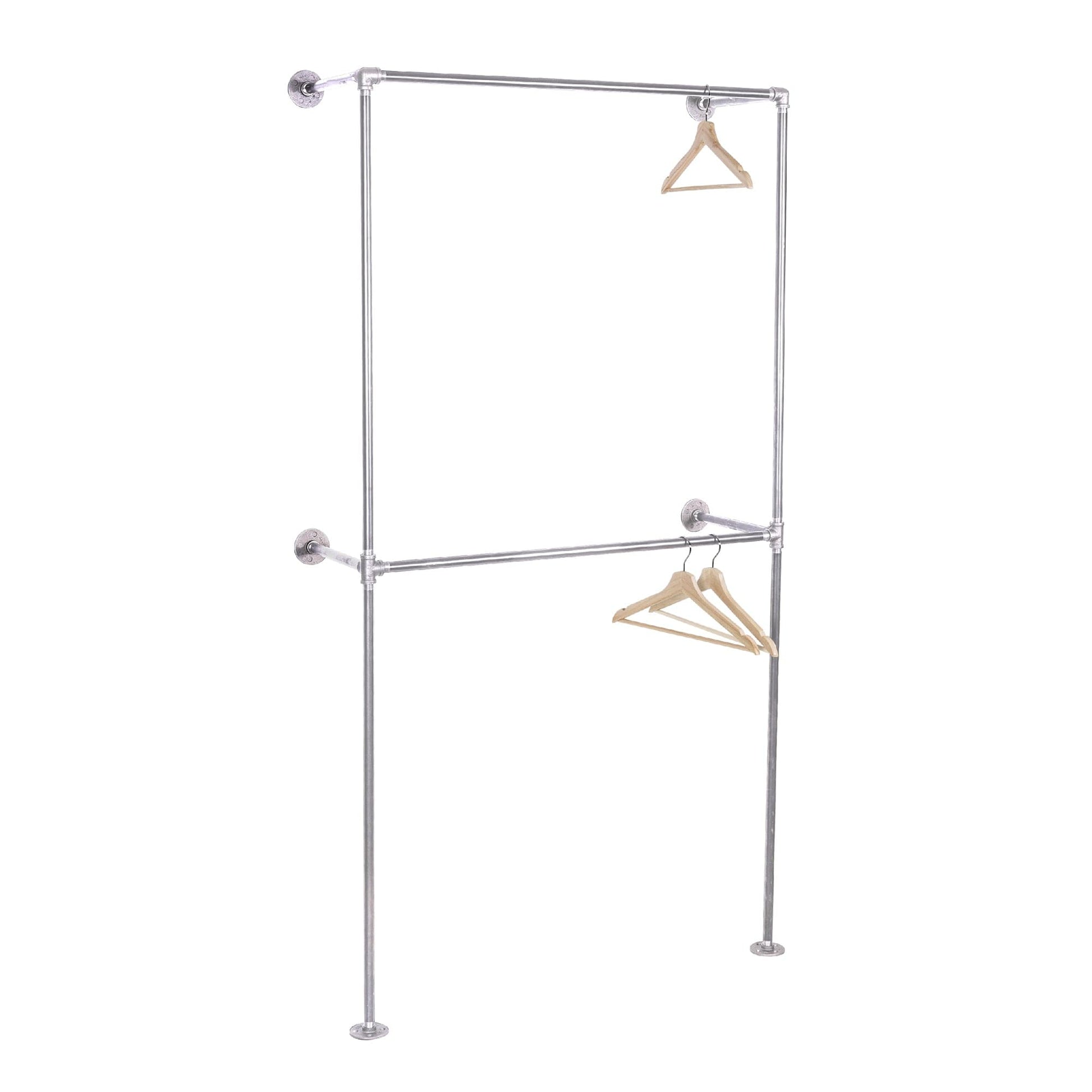 Galvanized Wall Mounted Double Hung Clothing Rack PIPE DECOR