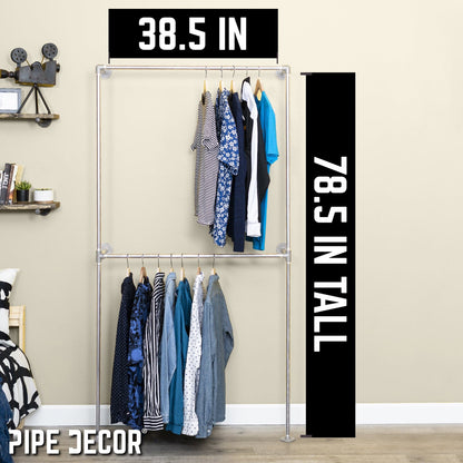 Galvanized Wall Mounted Double Hung Clothing Rack PIPE DECOR