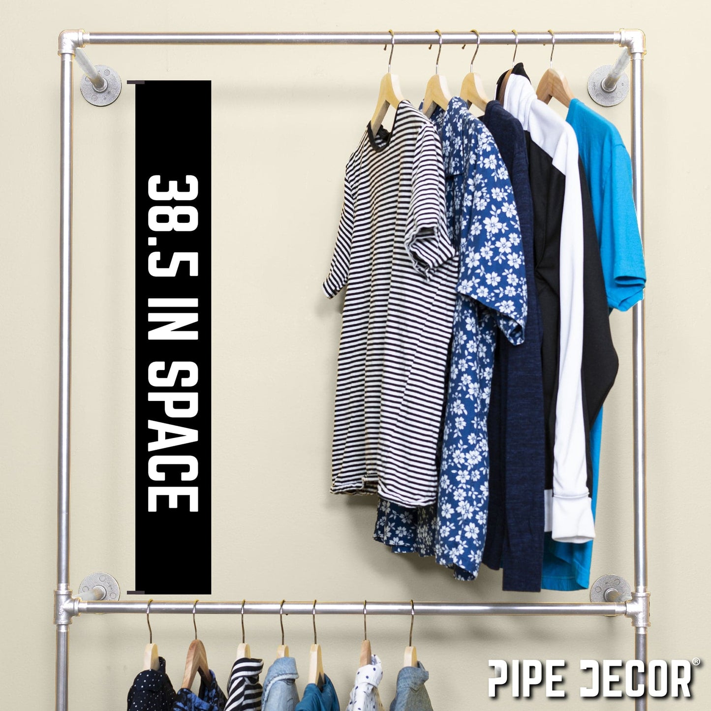 Galvanized Wall Mounted Double Hung Clothing Rack PIPE DECOR