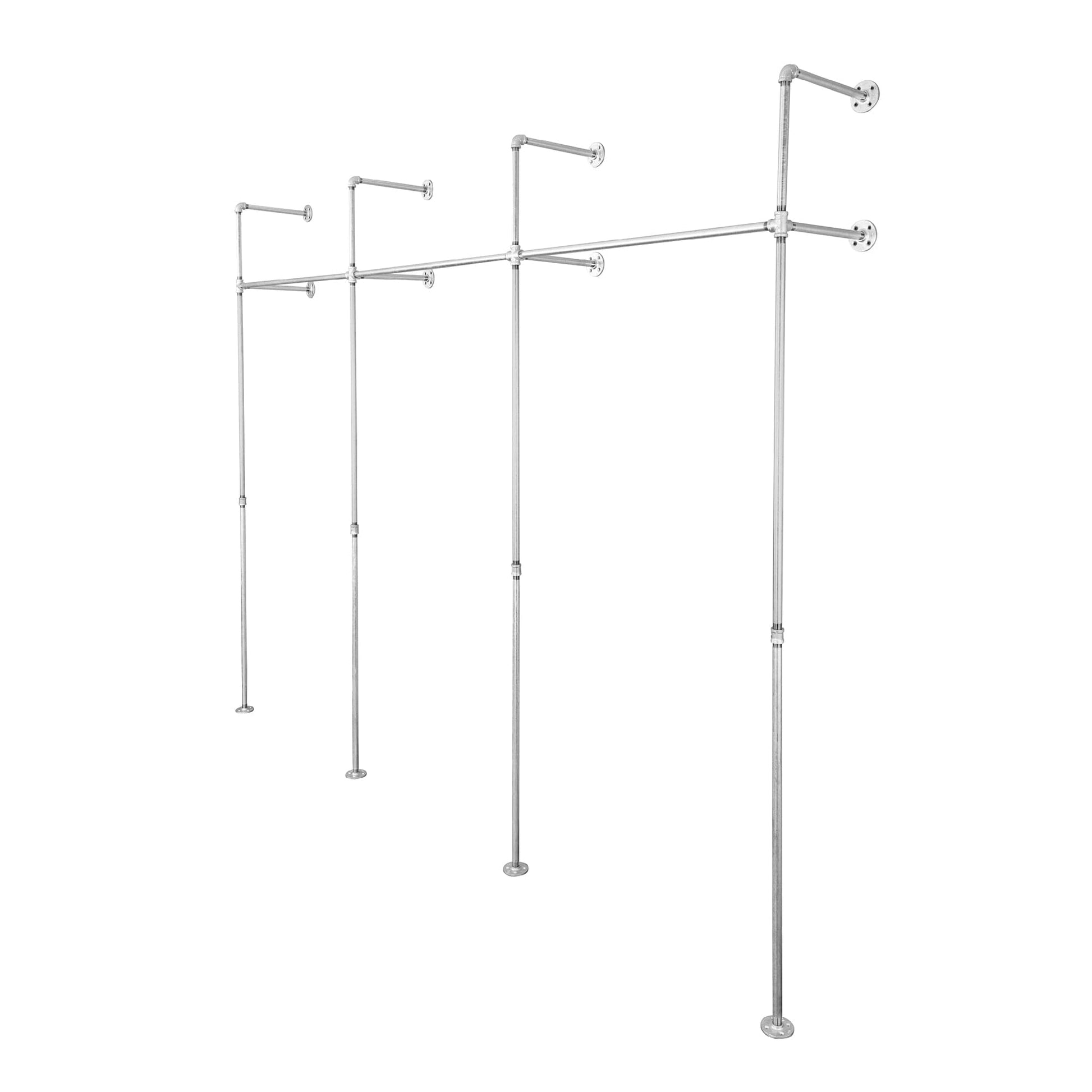 115 in. Galvanized Wall Mounted Clothing Rack, Triple PIPE DECOR