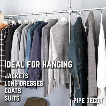 115 in. Galvanized Wall Mounted Clothing Rack, Triple PIPE DECOR