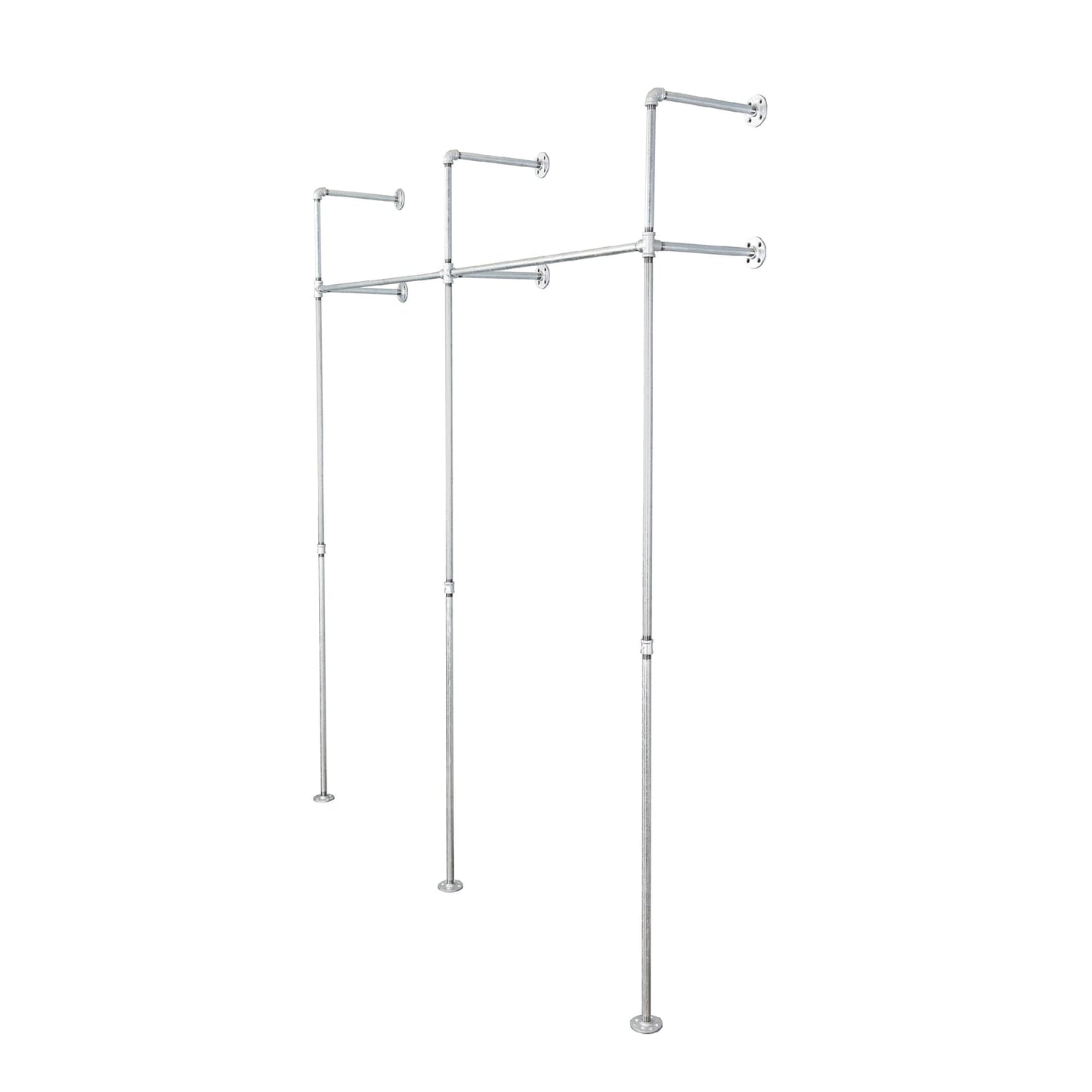 76.375 in. Galvanized Wall Mounted Clothing Rack, Double PIPE DECOR