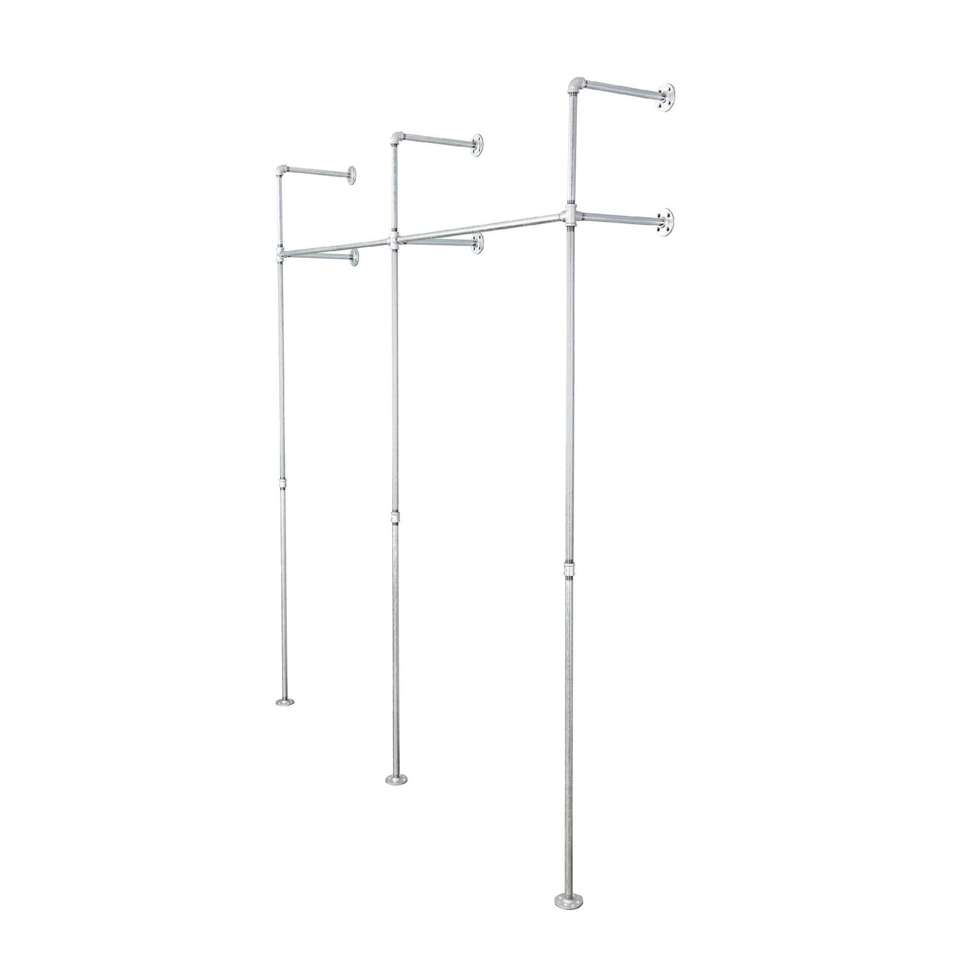 76.375 in. Galvanized Wall Mounted Clothing Rack, Double PIPE DECOR