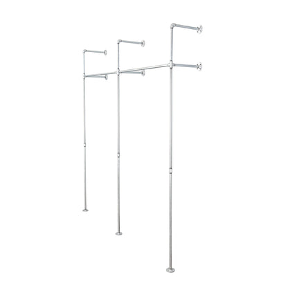 76.375 in. Galvanized Wall Mounted Clothing Rack, Double PIPE DECOR