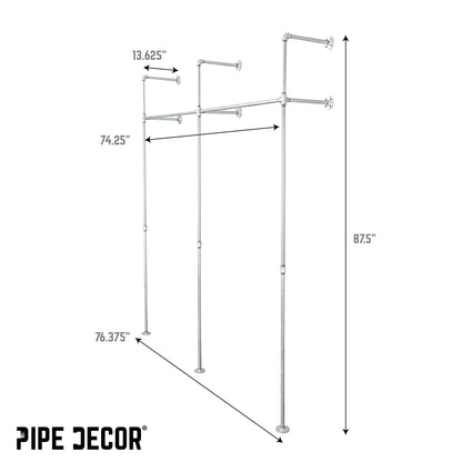 76.375 in. Galvanized Wall Mounted Clothing Rack, Double PIPE DECOR