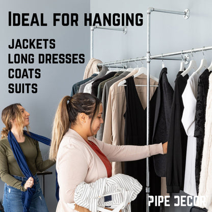 76.375 in. Galvanized Wall Mounted Clothing Rack, Double PIPE DECOR