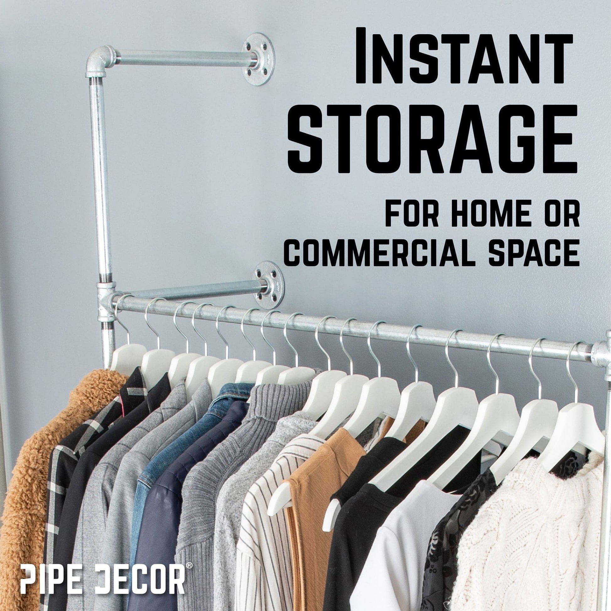 41 in. Galvanized Wall Mounted Clothing Rack, Single PIPE DECOR