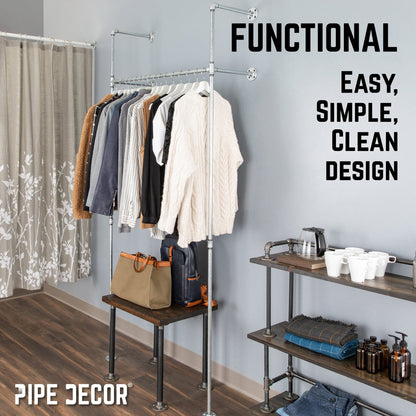 41 in. Galvanized Wall Mounted Clothing Rack, Single PIPE DECOR