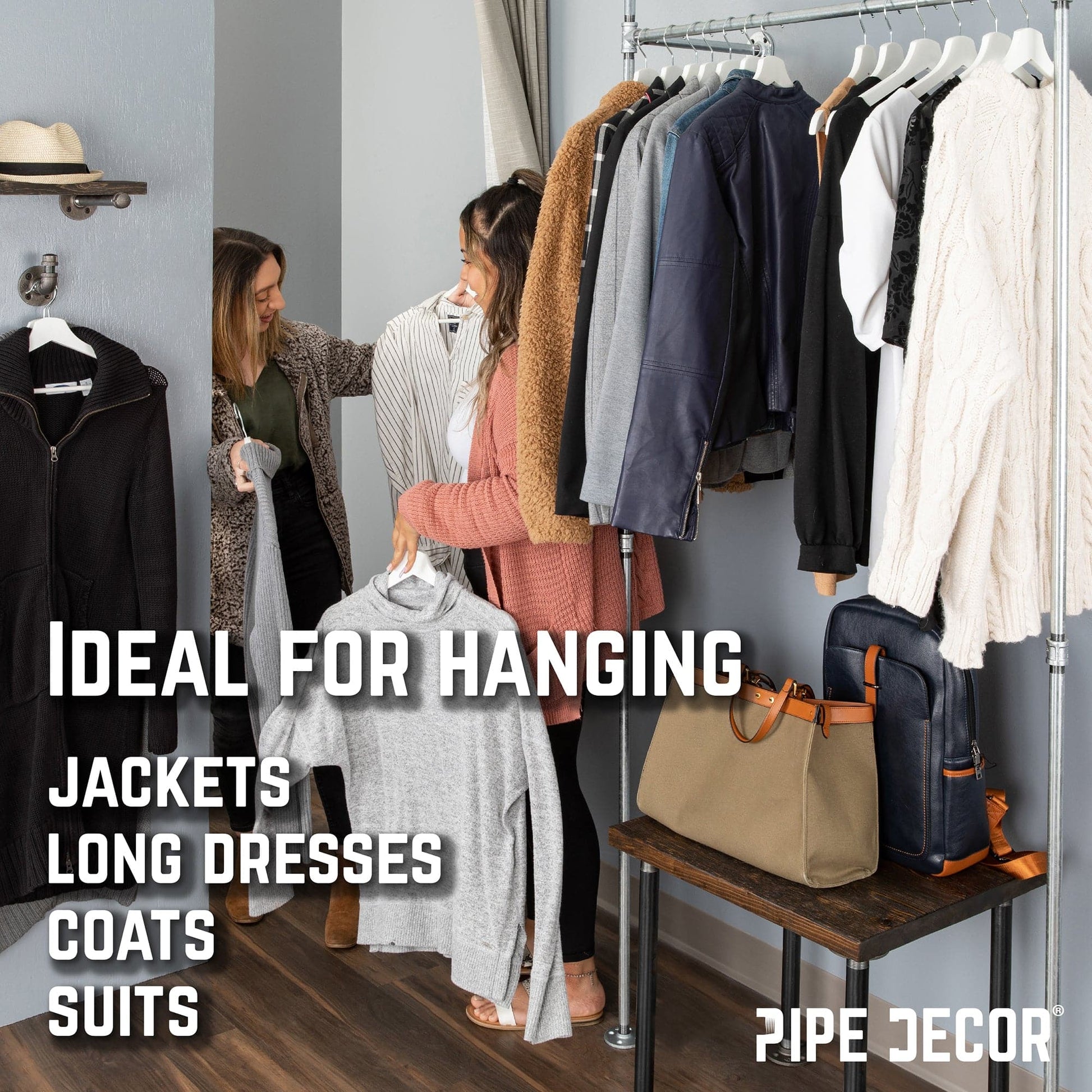 41 in. Galvanized Wall Mounted Clothing Rack, Single PIPE DECOR