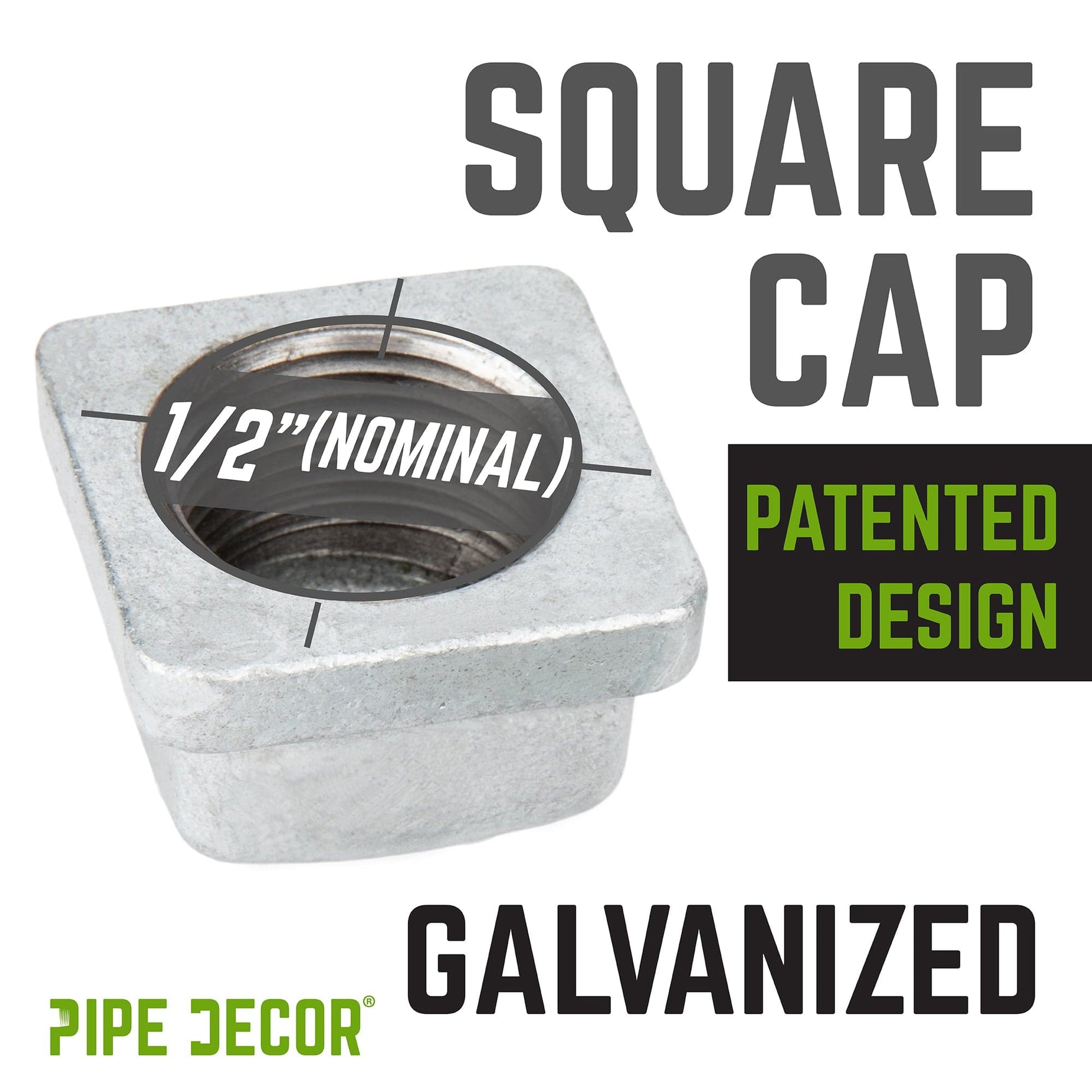 1/2 in. Galvanized Square Cap PIPE DECOR