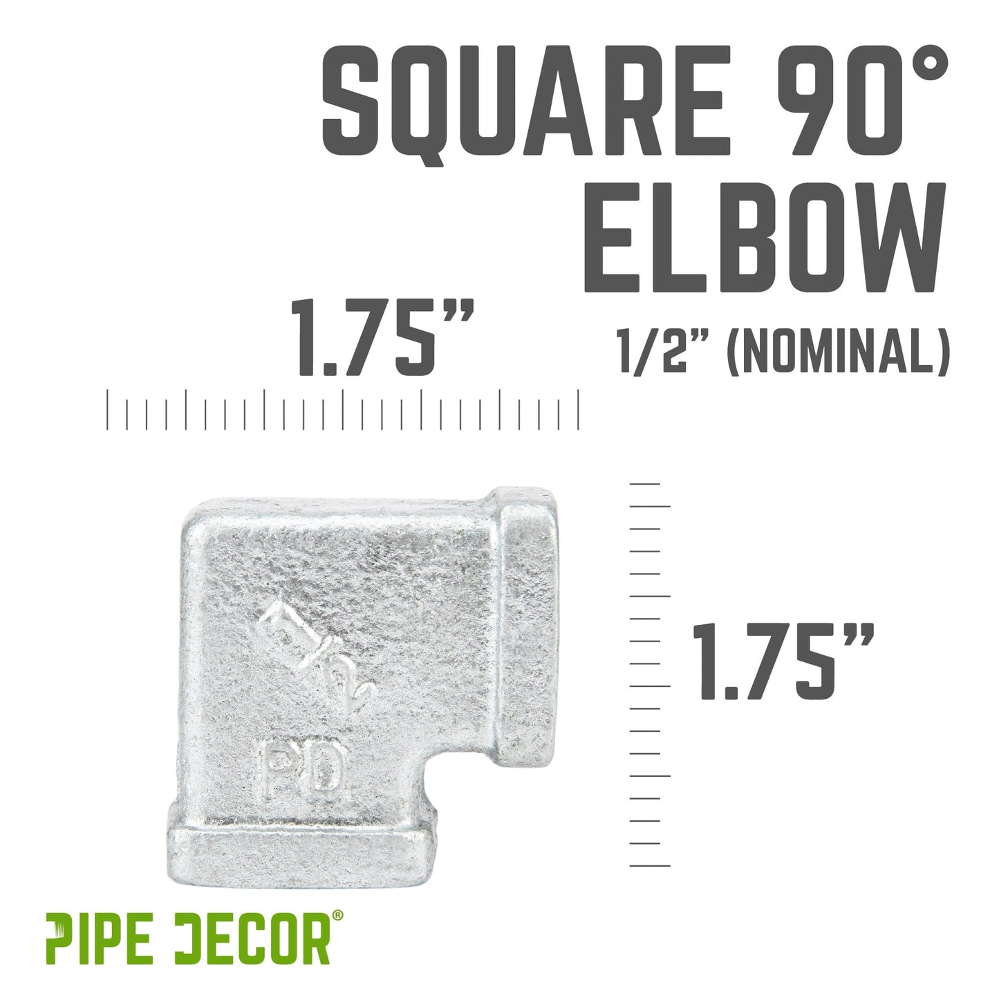 1/2 in. Galvanized Square 90 Degree Elbow PIPE DECOR