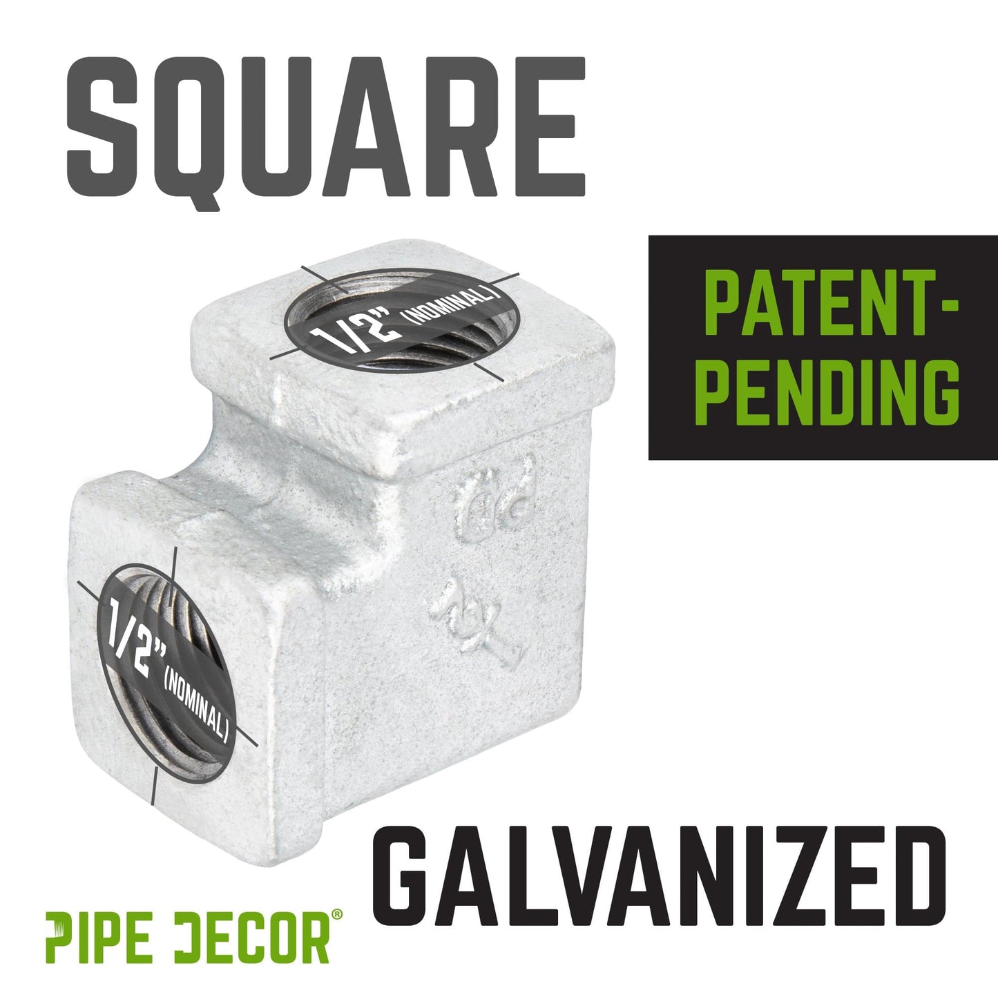 1/2 in. Galvanized Square 90 Degree Elbow PIPE DECOR