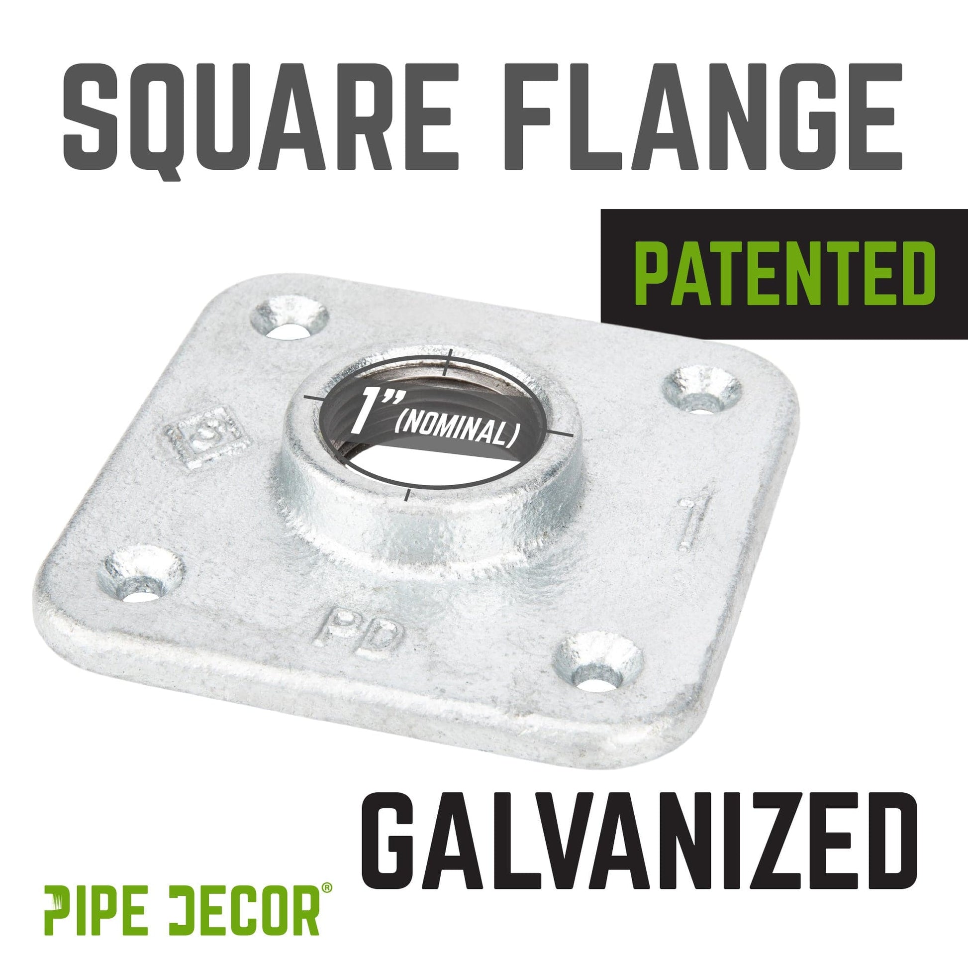 1 in. Galvanized Square Floor Flange PIPE DECOR