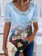 Women's Lace Patchwork Crew Neck Short Sleeve T-Shirt FitiqueFit