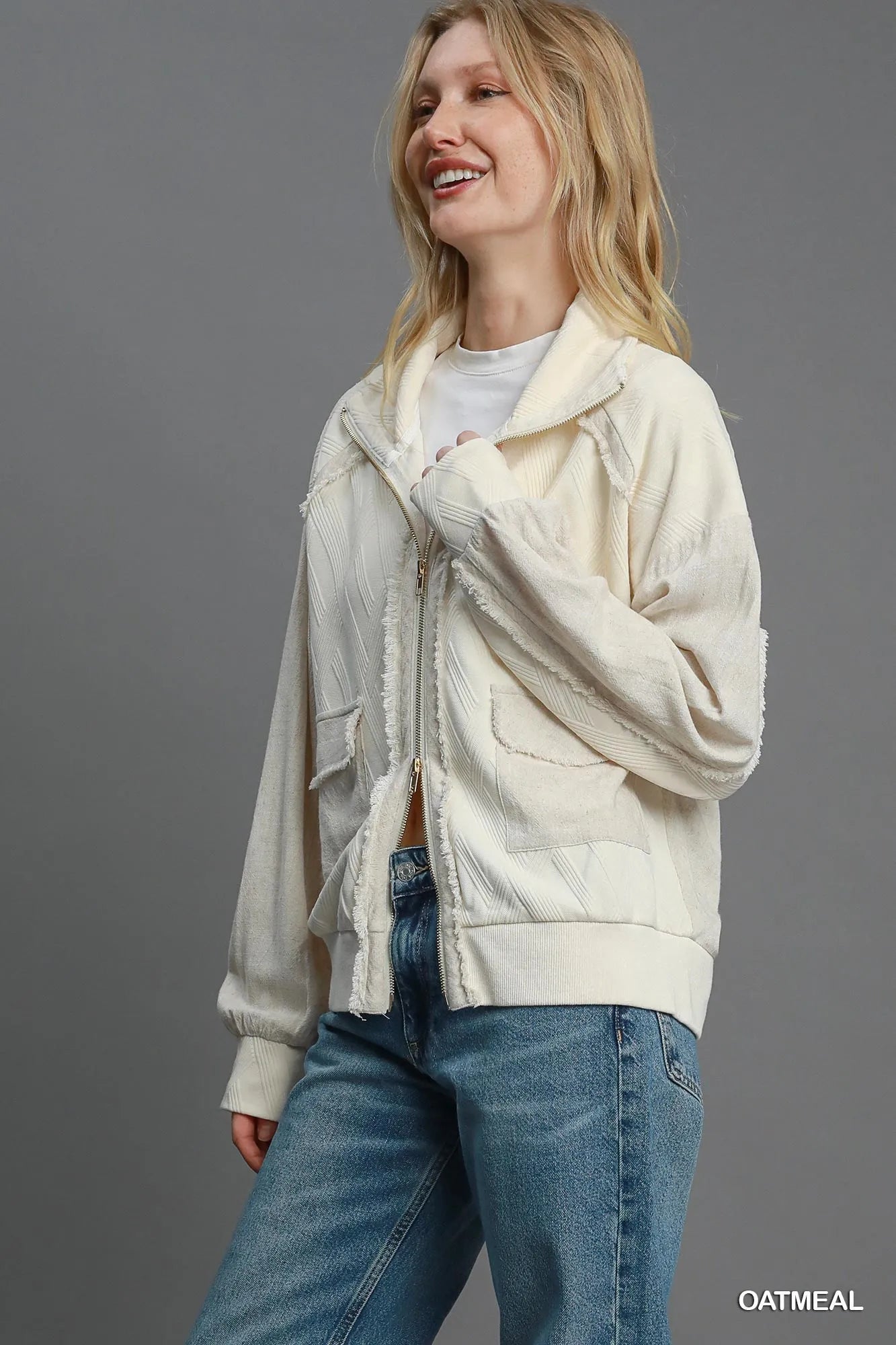 Umgee Two-Way Jacquard Zip-Up Jacket West2East Surf