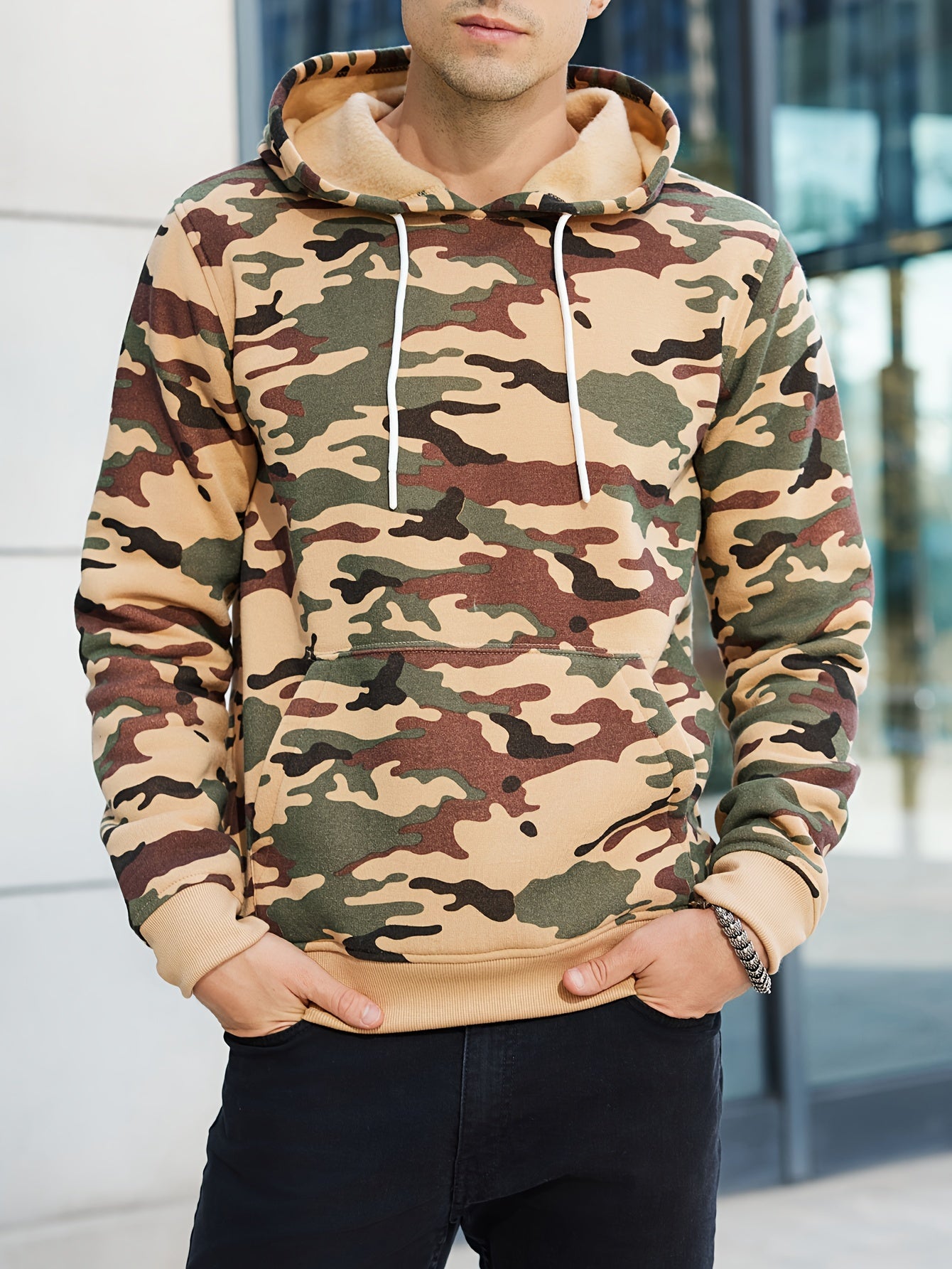 Men's Camouflage Loose Pullover Hooded Fleece Sweatshirt for Autumn And Winter, Hooded, Fleece NovaCart