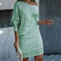 Fashion Oblique Shoulder Sequins Dress Ins Long-sleeved Dresses For Party Women's Clothing Grayceful LLC